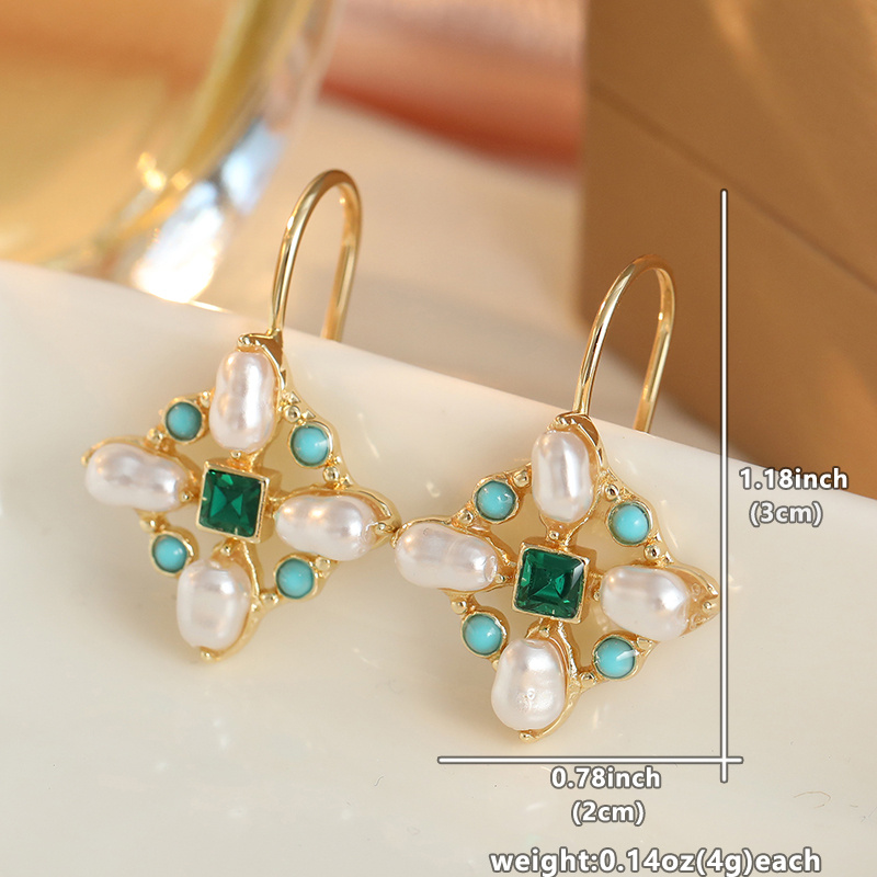 Vintage Luxury Ear Studs with Plated Green Ear Hooks